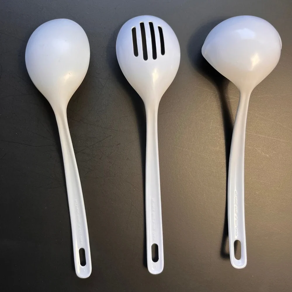 VTG‎ Melamine Ware Cooking Utensils Lot of 3 White Kitchen Durable Grandmacore